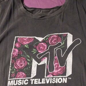 TORRID MTV Black Tee with Pink Floral Design